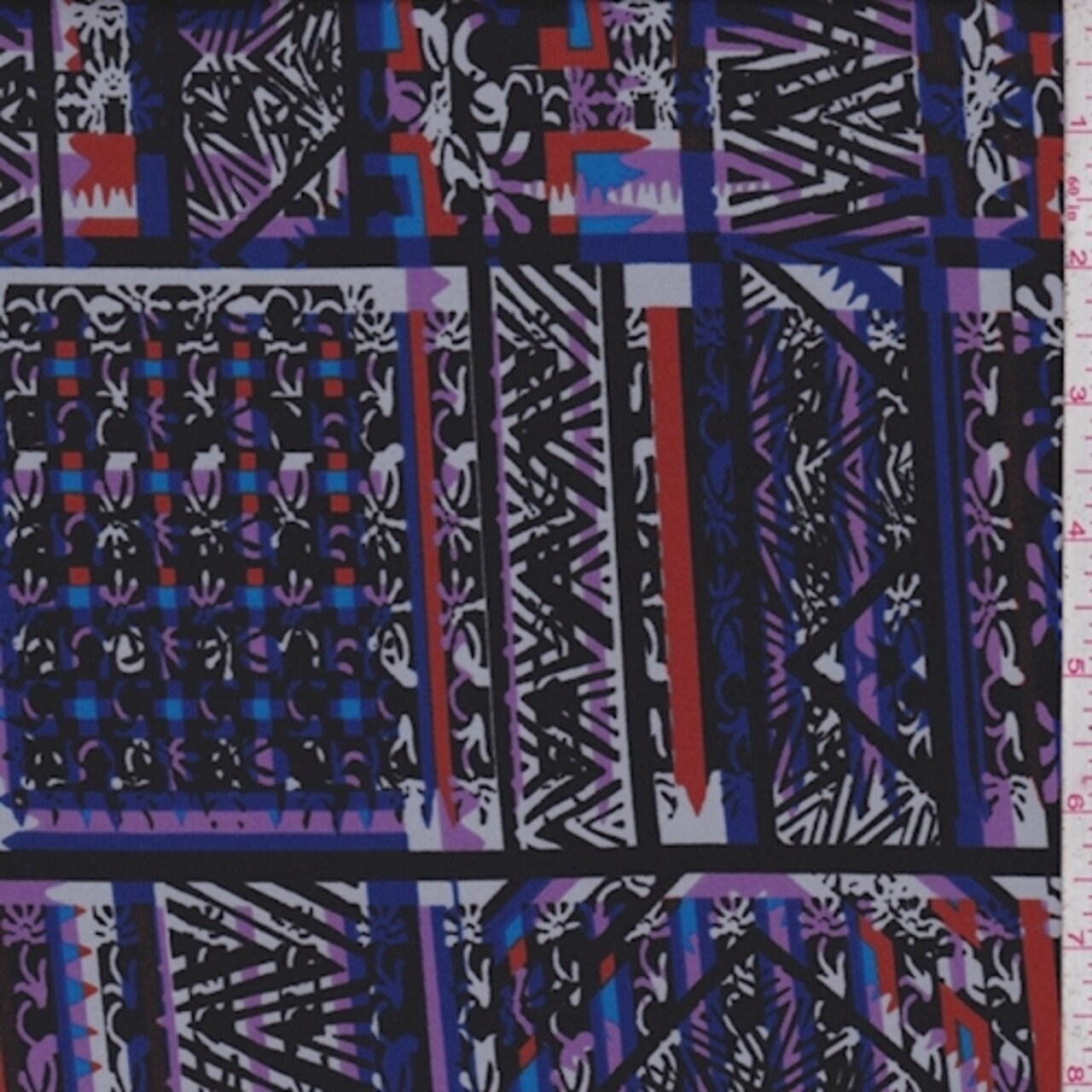 Black/Purple/Grey Block Print Crepe Georgette Fabric By the Yard